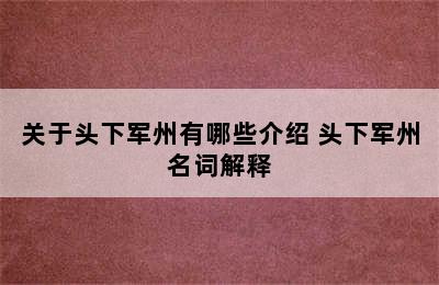 关于头下军州有哪些介绍 头下军州名词解释